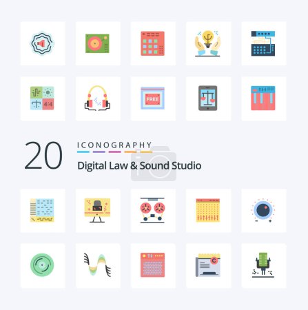 Illustration for 20 Digital Law And Sound Studio Flat Color icon Pack like hardware control lock console recorder - Royalty Free Image