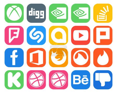 Ilustración de 20 Paquete de iconos de redes sociales que incluye grooveshark. firefox. shazam. oficina. plurk - Imagen libre de derechos