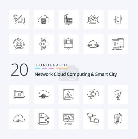 Ilustración de 20 Red de Computación en la nube y Smart City Line icono Paquete como la nube de almacenamiento de alerta de hub denegado - Imagen libre de derechos