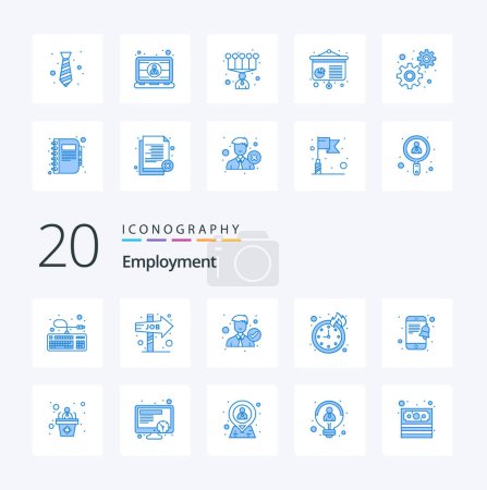 Illustration for 20 Employment Blue Color icon Pack like notification timepiece accept time right - Royalty Free Image
