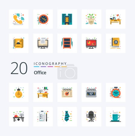 Téléchargez les illustrations : 20 icône de couleur plate de bureau Pack comme rendez-vous d'affaires de bureau jour rapide - en licence libre de droit