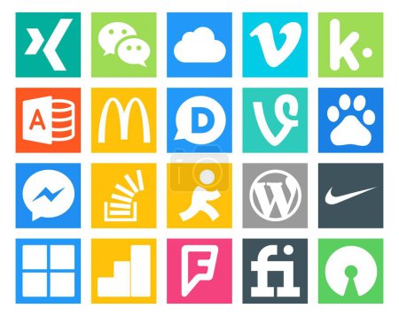 Ilustración de 20 Paquete de iconos de redes sociales Incluyendo el objetivo. acciones. McDonald 's. pregunta. mensajero - Imagen libre de derechos