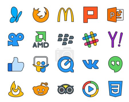 Illustration for 20 Social Media Icon Pack Including hangouts. quicktime. blackberry. slideshare. search - Royalty Free Image