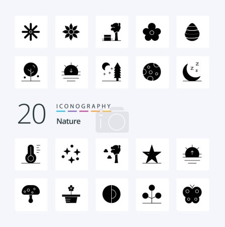 Illustration for 20 Nature Solid Glyph icon Pack. like sun. star. arbor. nature star. leaf - Royalty Free Image