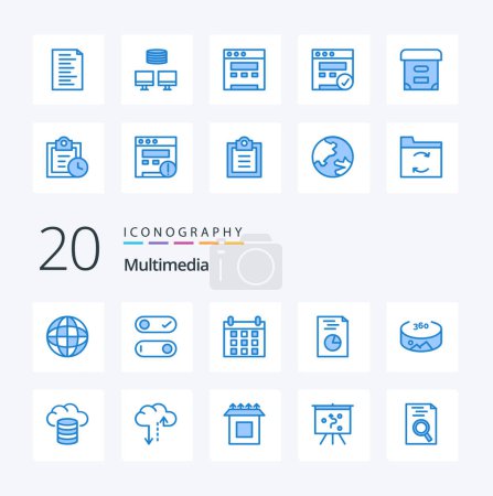 Ilustración de 20 Multimedia Blue Icono de color Paquete como nube nube programar panorama de copia de seguridad - Imagen libre de derechos