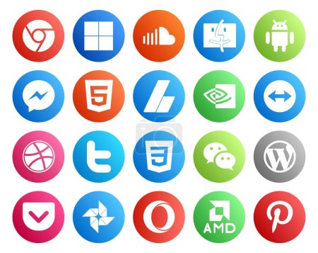 Ilustración de 20 Paquete de iconos de redes sociales incluyendo wechat. tweet. html. twitter. teamviewer - Imagen libre de derechos