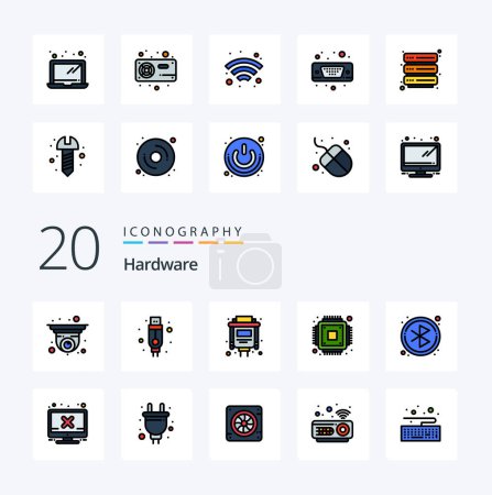 Illustration for 20 Hardware Line Filled Color icon Pack. like hardware. searching. port. circle. microchip - Royalty Free Image