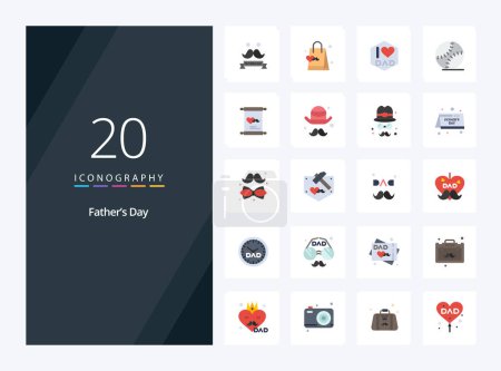 Téléchargez les illustrations : 20 Fathers Day icône de couleur plate pour la présentation - en licence libre de droit