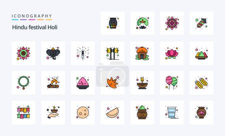 Illustration for 25 Holi Line Filled Style icon pack - Royalty Free Image