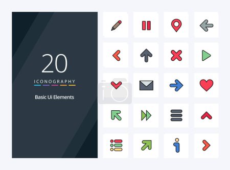 Illustration for 20 Basic Ui Elements line Filled icon for presentation - Royalty Free Image