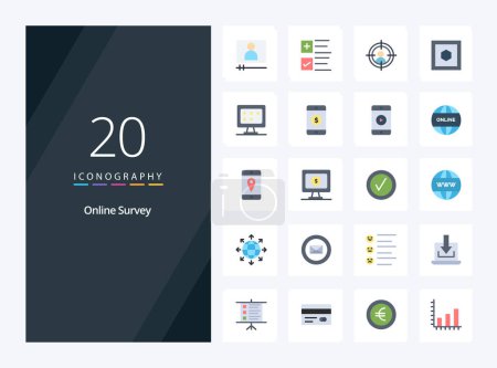 Illustration for 20 Online Survey Flat Color icon for presentation - Royalty Free Image