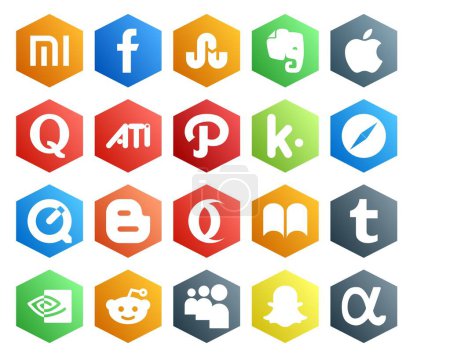 Ilustración de 20 Paquete de iconos de redes sociales Incluyendo nvidia. ibooks. camino. ópera. tiempo rápido - Imagen libre de derechos