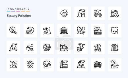 Ilustración de 25 paquete de iconos de línea de contaminación de fábrica - Imagen libre de derechos