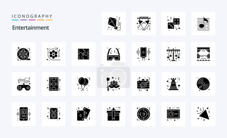 Illustration for 25 Entertainment Solid Glyph icon pack - Royalty Free Image