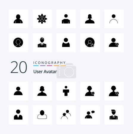 Téléchargez les illustrations : 20 Utilisateur Icône Glyphe solide Pack comme interface profil engins personnes avatar - en licence libre de droit