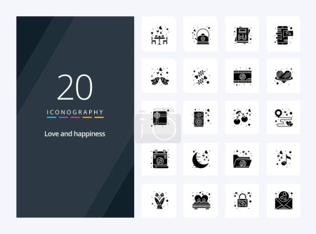 Téléchargez les illustrations : 20 icône Glyphe solide amour pour la présentation - en licence libre de droit