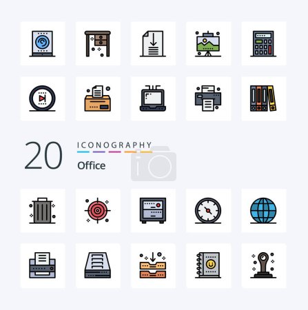 Illustration for 20 Office Line Filled Color icon Pack like printer office work global office - Royalty Free Image