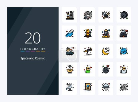 Illustration for 20 Space line Filled icon for presentation - Royalty Free Image