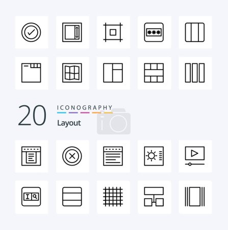 Illustration for 20 Layout Line icon Pack like search pweb movie layout - Royalty Free Image