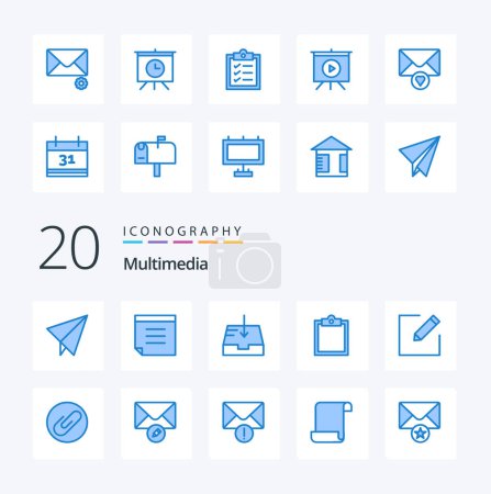 Ilustración de 20 Multimedia azul icono de color Pack como clip de mensaje portapapeles adjunto escribir - Imagen libre de derechos