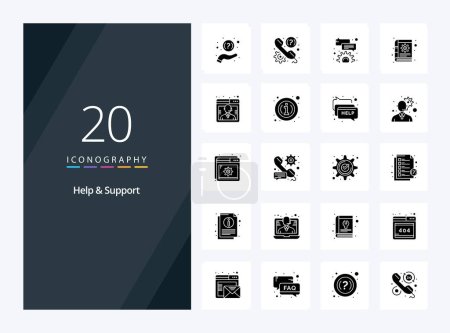 Illustration for 20 Help And Support Solid Glyph icon for presentation - Royalty Free Image