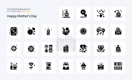 Téléchargez les illustrations : 25 Happy Mothers Day pack icône Glyphe solide - en licence libre de droit