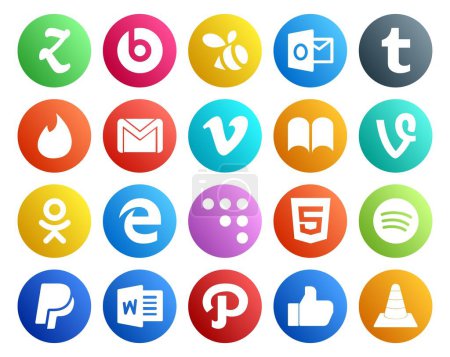 Illustration for 20 Social Media Icon Pack Including spotify. coderwall. mail. edge. vine - Royalty Free Image