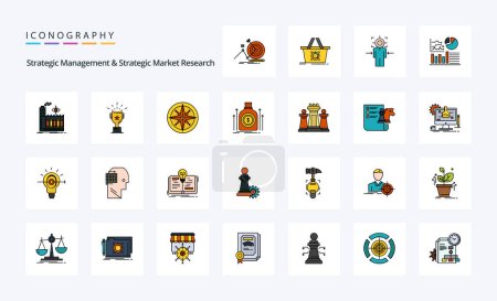 Téléchargez les illustrations : 25 Pack d'icônes de style rempli pour la gestion stratégique et les études de marché stratégiques - en licence libre de droit
