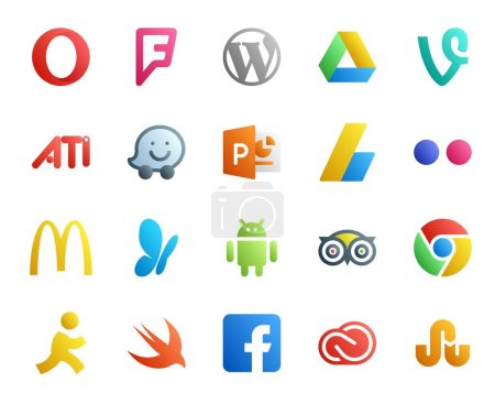 Illustration for 20 Social Media Icon Pack Including chrome. tripadvisor. powerpoint. android. mcdonalds - Royalty Free Image