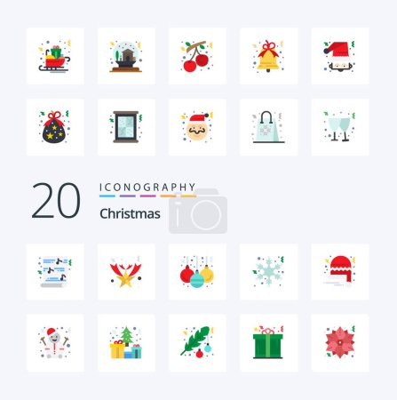Illustration for 20 Christmas Flat Color icon Pack. like snow. santa hat. christmas. santa. winter - Royalty Free Image