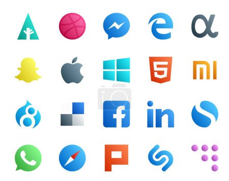 Illustration for 20 Social Media Icon Pack Including browser. whatsapp. html. simple. facebook - Royalty Free Image
