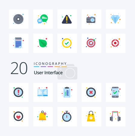 Illustration for 20 User Interface Flat Color icon Pack like mobile access approved checklist user delete - Royalty Free Image