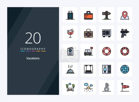 Illustration for 20 Vacations line Filled icon for presentation - Royalty Free Image