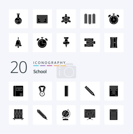Illustration for 20 School Solid Glyph icon Pack like pen studies ruler education study - Royalty Free Image
