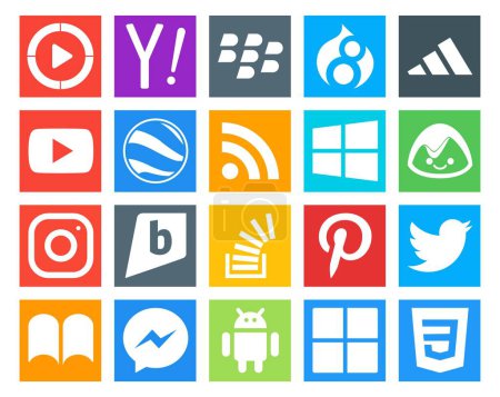Illustration for 20 Social Media Icon Pack Including stock. stockoverflow. video. brightkite. basecamp - Royalty Free Image