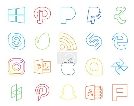 Illustration for 20 Social Media Icon Pack Including pinterest. photo. rss. google allo. powerpoint - Royalty Free Image