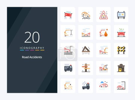 Illustration for 20 Road Accidents Flat Color icon for presentation - Royalty Free Image