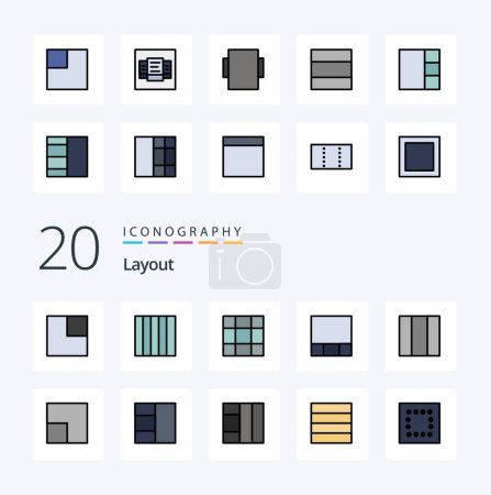 Ilustración de 20 Línea de diseño Icono de color relleno Paquete como minimizar la escala de cuadrícula de diseño de trama de alambre - Imagen libre de derechos