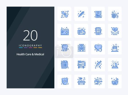 Téléchargez les illustrations : 20 soins de santé et médical icône de couleur bleue pour la présentation - en licence libre de droit
