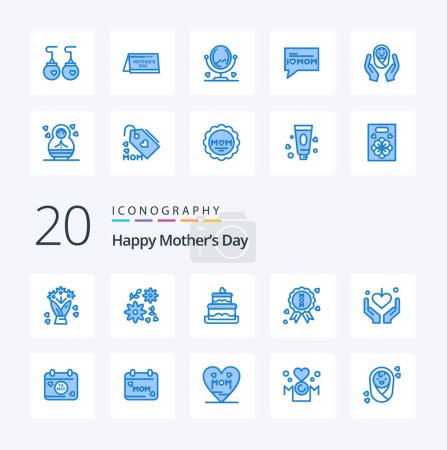 Téléchargez les illustrations : 20 Happy Mothers Day Icône de couleur bleue Pack comme jour jour qualité date mère - en licence libre de droit