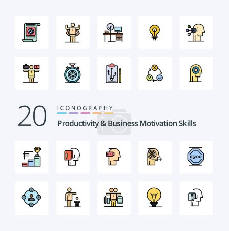 Illustration for 20 Productivity And Business Motivation Skills Line Filled Color icon Pack like focus business start focusing solutions mental - Royalty Free Image
