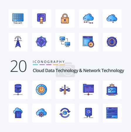 Illustration for 20 Cloud Data Technology And Network Technology Line Filled Color icon Pack like computer storage cloud server folder - Royalty Free Image