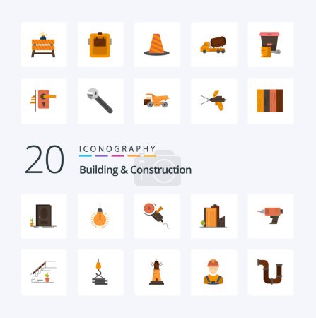 Illustration for 20 Building And Construction Flat Color icon Pack like tower build suggestion building tool - Royalty Free Image