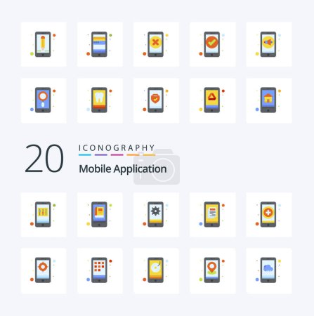 Ilustración de 20 Aplicación móvil icono de color plano Paquete como la salud aplicación de noticias de engranajes en línea - Imagen libre de derechos
