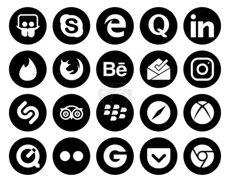 Ilustración de 20 Paquete de iconos de redes sociales Incluyendo safari. Viajar. firefox. tripadvisor. instagram - Imagen libre de derechos