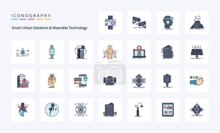 Ilustración de Paquete de iconos de 25 soluciones urbanas inteligentes y línea de tecnología portátil - Imagen libre de derechos