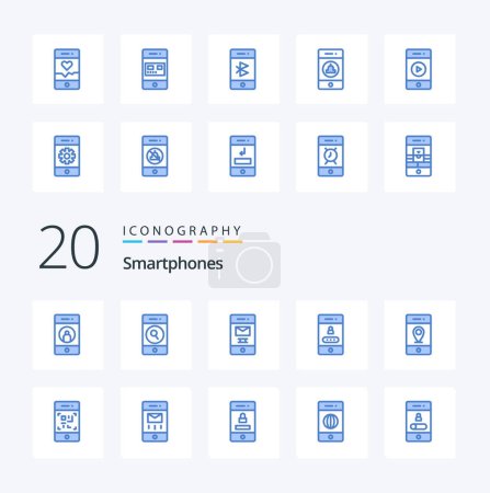 Illustration for 20 Smartphones Blue Color icon Pack like location password web lock recycle - Royalty Free Image