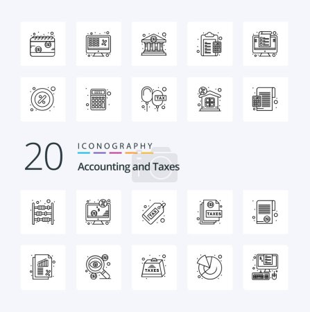Illustration for 20 Taxes Line icon Pack like document monitor money duty - Royalty Free Image