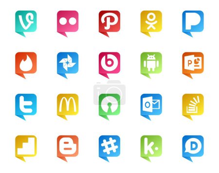 Illustration for 20 Social Media Speech Bubble Style Logo like stock. stockoverflow. android. outlook. mcdonalds - Royalty Free Image