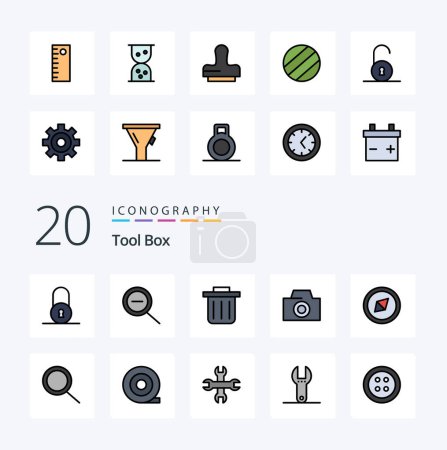 Illustration for 20 Tools Line Filled Color icon Pack like control tool compass options zoom - Royalty Free Image